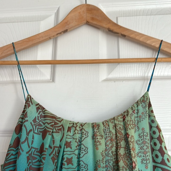 BOSTON PROPER spaghetti string handkerchief bottom dress size 6 blue Aztec print - Picture 7 of 13